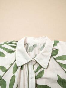 Áo kiểu tay cánh hoa in họa tiết lá xanh, thích hợp cho kỳ nghỉ hè. - màu xanh lá - Xem 8