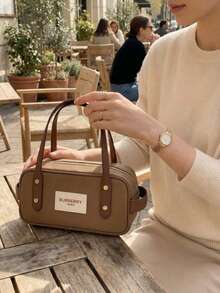 Burberry 1 pieza Bolsa de cosméticos de nailon tipo Boston, bolsa de maquillaje de estilo británico retro, bolsa de maquillaje estructurada y ligera para uso diario y viajes, regalo ideal - Multicolor - Ver 3