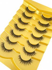 7 Pairs Natural Short False Eyelashes, Lightweight Fluffy Mink Fur Eyelash Set, Create Natural Fluffy Cat Eye Makeup Effect, Suitable For Makeup Artists And Beginners Daily Makeup - Black - View 3