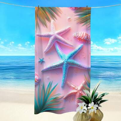 1条海星印花沙滩巾，超强吸水速干，柔软轻便，适合游泳、沙滩、游泳、户外、旅行（40*80厘米，非常小巧）