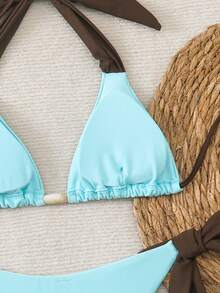 Bộ bikini 2 mảnh thời trang nữ gợi cảm, giản dị, thanh lịch, cổ điển, phối màu tương phản, kiểu yếm cổ, thích hợp cho đi biển, nghỉ mát, dự tiệc, mùa xuân/hè. - Nhiều màu - Xem 5