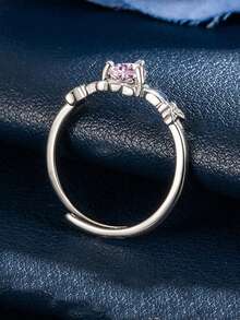 1枚甜美清爽的少女粉色心形戒指，小众钻石戒指，优雅简约时尚个性戒指，女士专属 - 粉色 - 查看 3