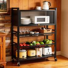 HanTai Slim Storage Cart, 5-Tier Small Rolling Cart With Wheels, 12.6" Deep, Bathroom Shelf Trolley For Kitchen, Bathroom, Laundry Room, Rustic Standard 5-Tier - View 8