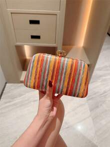 Túi Moonlit Eve, Túi đeo chéo sọc nhiều màu cam mùa hè, Túi cầm tay dự tiệc dây xích retro thời trang, Túi hộp vuông nhỏ, Thích hợp cho các cô gái dự tiệc, cô dâu, sinh viên đại học, người trẻ chuyên nghiệp, Đa năng cho tiệc tùng, dạ hội, đám cưới, Phối hợp hoàn hảo với phụ kiện dự tiệc, Họa tiết được gửi ngẫu nhiên. - trái cam - Xem 5