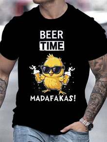 Camiseta "Hora de la Cerveza" Cuello Redondo 100% Algodón Camiseta de Manga Corta para Mujeres y Hombres Camiseta Familiar Regalo Divertido Camiseta Ajuste Regular Tela Cómoda y Elástica Ropa de Todas las Estaciones Camisetas de Algodón - Negro - Ver 7