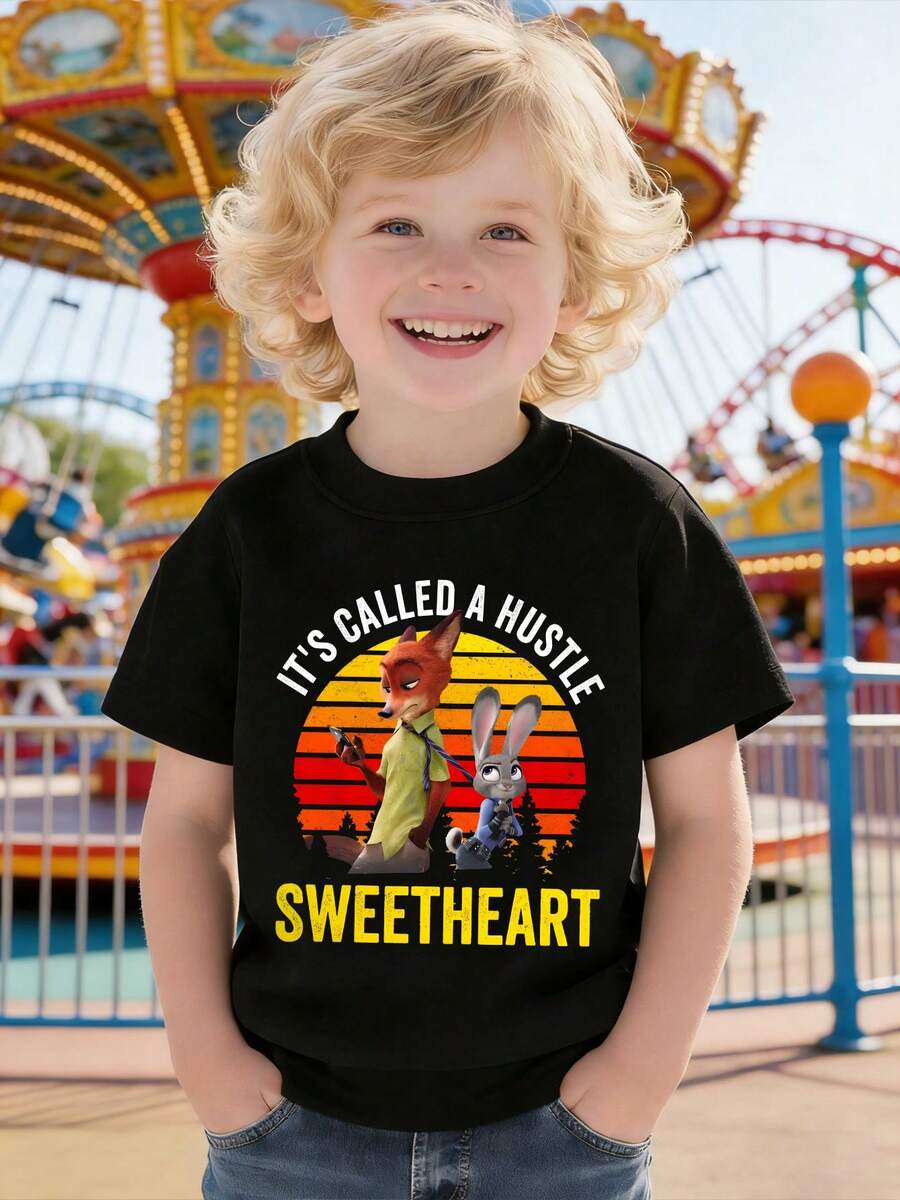 Disney 's ** Summer T-Shirt Featuring Nick Wilde And Judy Hopps-Perfect For Boys And Girls To Wear To Holiday Parties, Family Meals, Outdoor Outings, And While Traveling, Making It An Ideal Gift For Children Visiting Land. - Black - View 1