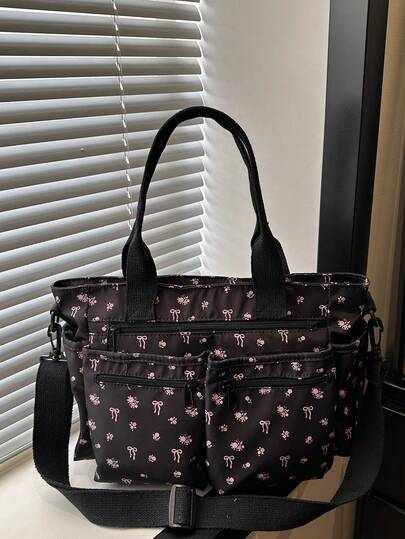 时尚简约大容量多口袋单肩手提包，适合上学、工作、旅行和商务场合。