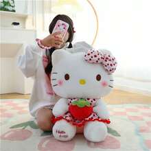 SANRIO 1个草莓KT猫毛绒玩具，大型毛绒娃娃，儿童安抚娃娃，睡眠枕头，汽车/房间装饰，节日礼物 - 紅色 - 查看 7