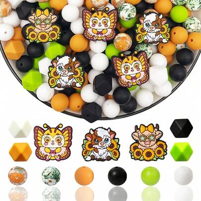 25/44/46/64pcs Floral & Animal Series Silicone Bead Set - Adorable Animal & Sunflower Design - Suitable For DIY Keychain, Necklace, Bracelet, Decorative Pen, Jewelry And Pendant Crafts - Great For Holiday & Birthday Gifts