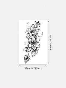 1张黑色墨水精致线条艺术逼真鸢尾花图案贴纸，适用于派对、婚礼和特殊活动，花卉临时纹身，派对配饰，自然灵感设计纹身贴纸 - 黑色 - 查看 5