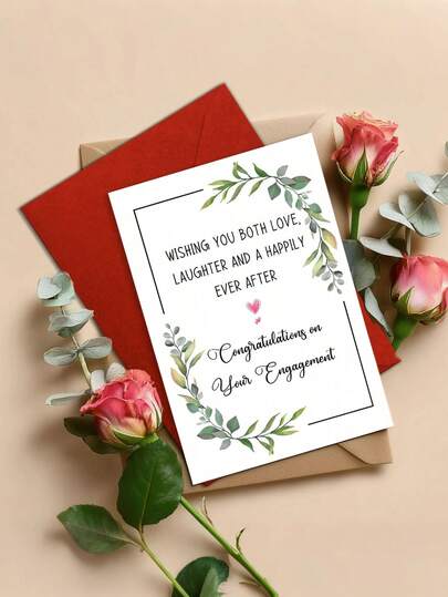1/3pcs Elegant Engagement Congratulation Cards, "Congratulations On Your Engagement" Cards, Romantic Floral Wreath Greeting Cards With Red Envelopes, Suitable For Weddings, Bridal Showers, Graduation Gifts For Friends, Family And Loved Ones, Basket Filler, Gift Box Filler
