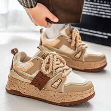 时尚情侣复古滑板鞋 - 黑灰配色，橡胶厚底，减震舒适休闲运动鞋，四季皆宜，低帮系带设计，街头风十足，减震舒适多功能运动鞋 - 卡其色 - 查看 4