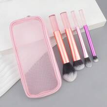4pcs Long Handle Makeup Brush Set With Powder Foundation Blush Eye Shadow Brushes, Includes Pink Storage Pouch - Multicolor - View 12