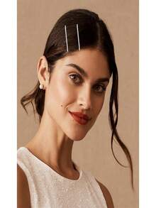 12 st silverfärgade hårspännen med strass, glänsande geometriska mönster, rostfritt stål - Silver - Visa 7