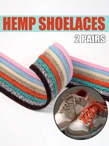Woven Hemp Rope Round Shoelaces, Casual Sports Shoes, Skateboard Shoes, Running Shoes Replacement Laces, Classic Hemp Rope Shoelaces - Multicolor - View 2
