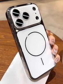 Funda de teléfono con carga inalámbrica magnética, protección de lente de cámara de cristal y marco duro para iPhone 17 Pro Max, 17 Pro, 17, 16 Pro Max, 16 Pro, 16, 15 Pro Max, 15 Pro, 15, 14 Pro Max, 14 Pro, 14, 13 Pro Max, 13 Pro, 13, con acabado de electrochapado y efecto láser aurora de lujo - blanco plateado - Ver 3