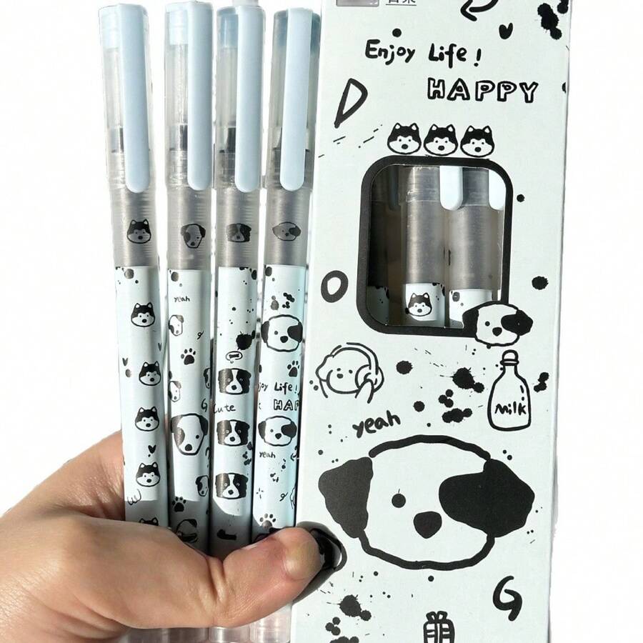Bộ 1 bút bi vẽ hình chó, ngòi 0.5mm viết trơn tru, kiểu INS, khô nhanh, thích hợp cho học sinh thi cử và viết chữ thư pháp. - 4 bút bi khô nhanh - Xem 1