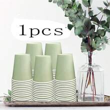 100/90/50/20/10个装纸杯，派对纸杯，鼠尾草绿纸杯，冷饮杯和咖啡杯，派对饮具，适合生日派对、婚礼、母亲节等场合 - 草綠色 - 查看 12