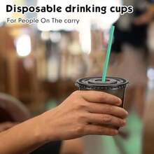 Baderke 25 Set Plastic Cups With Lids And Straws, Disposable Plastic Iced Coffee Cup For Cold Beverage Juice Smoothie Crystal For Coffee Shops Party Catering (Black,12 Oz) - Màu đen - 12 oz - Xem 5