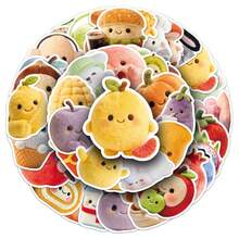 50 piezas de pegatinas lindas de comida y animales de peluche, calcomanías de dibujos animados esponjosos y estéticos para botellas de agua, portátiles, diarios y fundas de teléfono - Multicolor - Ver 2