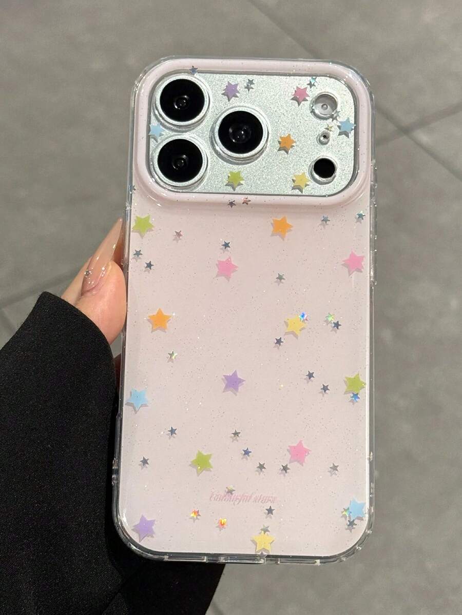 Compatible With IPhone 17 Pro Max Phone Case, New 17 Series Dopamine Star Design, Elegant 16 Full Coverage Anti-Drop Silicone Case, Ins Style For Women - Pink - View 1