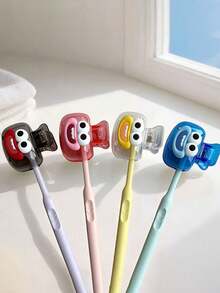 Cute Joyful Face Shape Toothbrush Protective Cover, Dopamine Toothbrush Storage Holder,Brightly Colored Travel Toothbrush Case With Ventilation Holes,Travel Toothbrush Storage Box, Portable Toothbrush Head Protection Clip, Toothbrush Storage Clip,Toothbrush Protective Cover - Nhiều màu - Xem 3