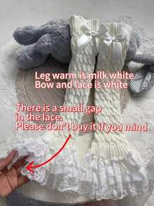1 Pair Women's White Bow Lace Trim Flat Leg Warmers - 白色的 - 查看 5