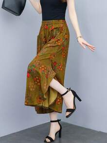 FANMUER Quần ống rộng dáng suông phong cách bohemian, in kỹ thuật số, kiểu dáng mùa hè mới, thích hợp cho nữ đi nghỉ mát. - Màu xanh Ô liu - Xem 5