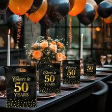 10/20/50pcs Black & Gold 50th Anniversary Gift Bags - 50th Birthday Party Unisex Gift Bags With Handles, 50th Birthday Decoration - Age - View 7