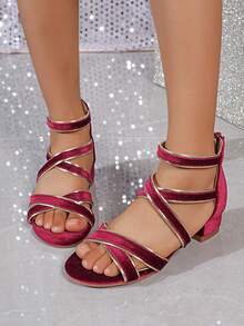 1 Pair Girls' Fashion High Heel Sandals, Suitable For Summer - Red - View 4
