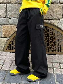 男士弹力多口袋工装裤 - 抽绳腰带，多口袋设计，适合徒步旅行和日常穿着，耐穿舒适，户外裤 | 休闲运动裤，多种颜色可选 - 黑色 - 查看 3