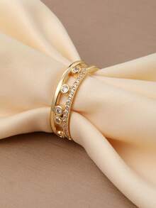 时尚简约超闪亮立方氧化锆方形戒指，女士款，全钻设计，银/金镀层可调节开口戒指，适合作为结婚订婚礼物、音乐节礼物、日常佩戴、斋月餐食或开斋节礼物。 - 戒指 - 查看 3