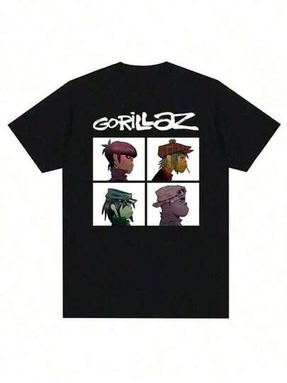 Camiseta elegante y versátil para hombres, camiseta con estampado de banda musical Gorillazs punk rock, moda casual de los 90, camiseta de manga corta de talla, camisetas unisex de cuello redondo básico, camisetas deportivas casuales, base de guardarropa, atuendos de San Valentín para mujeres, ajuste oversized de algodón pesado