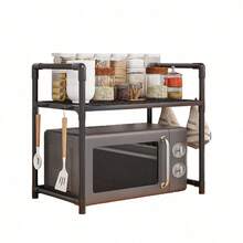1-Pack Multi-Layer Kitchen Storage Rack - Microwave Oven Kitchen Storage Rack, Adjustable Storage Rack With Hooks, Kitchen Storage Rack, Multi-Functional Storage Rack, Thickened Seasoning Storage Rack With Armrests And Hooks - Multicolor - View 13