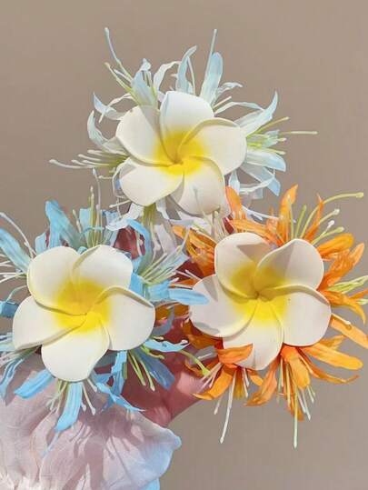 1pc Spring/Summer New Faux Plumeria Flower Hair Clip, Beach Vacation Style Hibiscus Side Bangs Duck Clip Hair Accessory