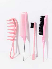 四件套专业梳子套装 - 蓬松梳、尾梳、后梳、宽齿鱼骨梳，旅行套装，适合沙龙和家庭使用 - 彩色 - 查看 6