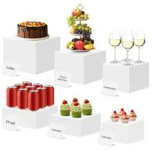 6 piezas Soportes de exhibición cuadrados de acrílico blanco, Estante de exhibición de postres, Vitrina de sobremesa - Blanco - Ver 8