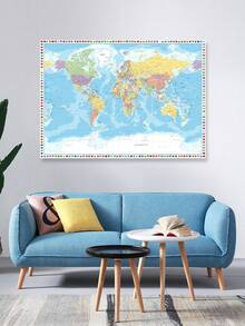 1 Piece Collins Unframed World Map - Color Coded Continents With Country Labels, Educational Decorative Poster Suitable For Home, Office, Classroom, High Quality Paper Geographic Reference & Art Print - Multicolor - View 1