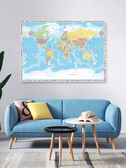 1 pièce Carte du monde sans cadre Collins - Continents codés en couleur avec étiquettes de pays, affiche décorative éducative convenant pour la maison, le bureau, la salle de classe, imprimé géographique et artistique de haute qualité sur papier