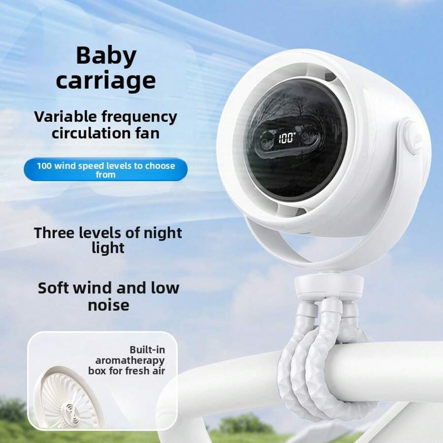Baby Stroller Fan With Natural And Strong Wind Modes,  With Built-In Aromatherapy Box, Rechargeable Clip-On Fan For Baby Stroller Indoor Outdoor Use - 白色10000mah[100檔無極風] - 查看 1