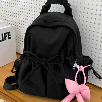 Large Capacity Lightweight Backpack,Bow Decor Functional Backpack Multi-Functional Student Backpack Backpack With Bow Pendant Casual Travel Backpack Durable Backpack, Large Capacity, Adjustable Straps, For Graduate, Teen Girls, Freshman, Sophomore, Junior Senior In College, University High School, Perfect For Outdoors, Travel Back To School, Bag For School