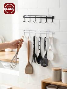 2pcs Kitchen Utensil Hooks, Kitchen Adhesive Wall Hooks Rack Rail, Storage Tool Holder Wall Mounted For Kitchen Hanging Spatulas, Measuring Spoons, No Drilling Required, Space Saving, Hanger With 6 Hooks For Bathroom, Bedroom, Closet, For Kitchen Food Studio Camper - Multicolor - View 3