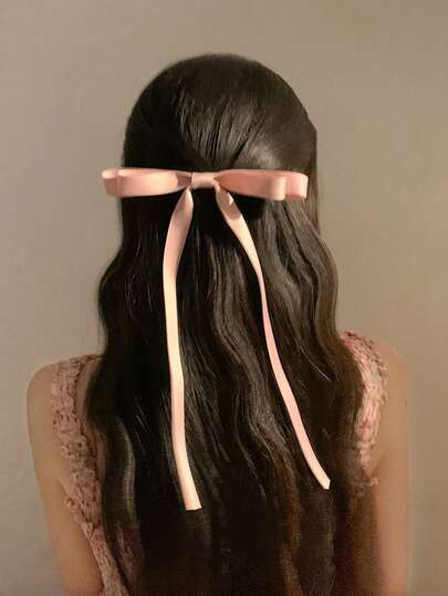 2pcs/1pc Beige/Pink Satin High-Quality 26cm/10.2in Spring/Summer/Autumn Ballet Style Long Ribbon Bow Hair Clips, Minimalist Elegant Princess Vintage Casual Street Chic Suitable For Women Daily Hairstyle Decor, Commute, Vacation, School, Party, Holiday Gift