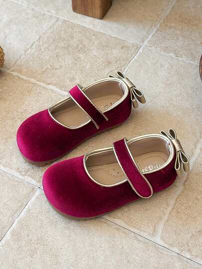 2026 Spring New Fashion Korean Velvet Bow Decor Loafers For Girls, Stylish Comfortable Toddler Baby Shoes, Cute Butterfly & Floral Design, Soft Non-Slip Sole, Suitable For Spring, Summer, Autumn