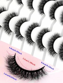 ENCHUW 7对装假睫毛，自然逼真仿貂毛假睫毛，蓬松柔软，日常佩戴美妆工具 - 黑色 - 查看 2