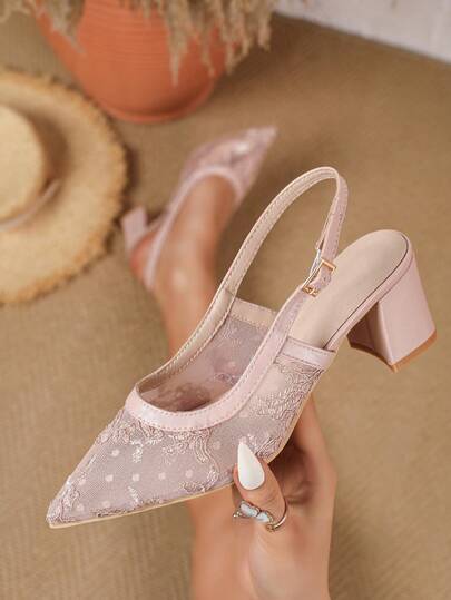 New Fashion Women's Pointed Toe Valentine's Day High Heel Shoes, Thick Heel Pink Ankle Strap Casual Comfortable Shoes