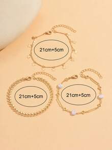 Set de 3 piezas de tobillera de tono dorado de moda multicapa, con decoración de colgante de estrella y borla, conjunto de joyas para mujer para fiestas en la playa, adecuado para uso diario y vacaciones en la playa - Dorado - Ver 4