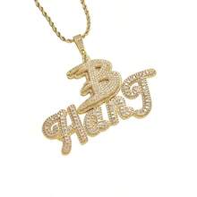 Customized Brass Cubic Zirconia Pendant With Small Letter Charm, Unisex Necklace Accessory, Comes With Braided Chain - C - View 5