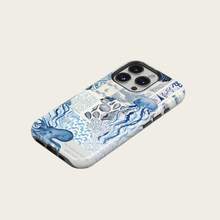藍色海洋拼貼美學手機殼，海洋生物貝殼水母手機殼，相容 iPhone 16 15 14 13 Pro Max Plus 12 11 - 藍色 - 查看 5