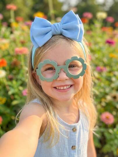Set de 2 piezas de accesorios para el cabello de niñas (diseño de lazo y gafas de sol), combinando lazo azul y diseño de gafas de sol con girasol, conjunto de decoración para el cabello divertido para el verano